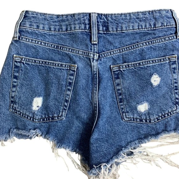Forever 21 Destroyed Cut Off Denim Shorts 26 Med Wash High Rise Distressed - Picture 4 of 5